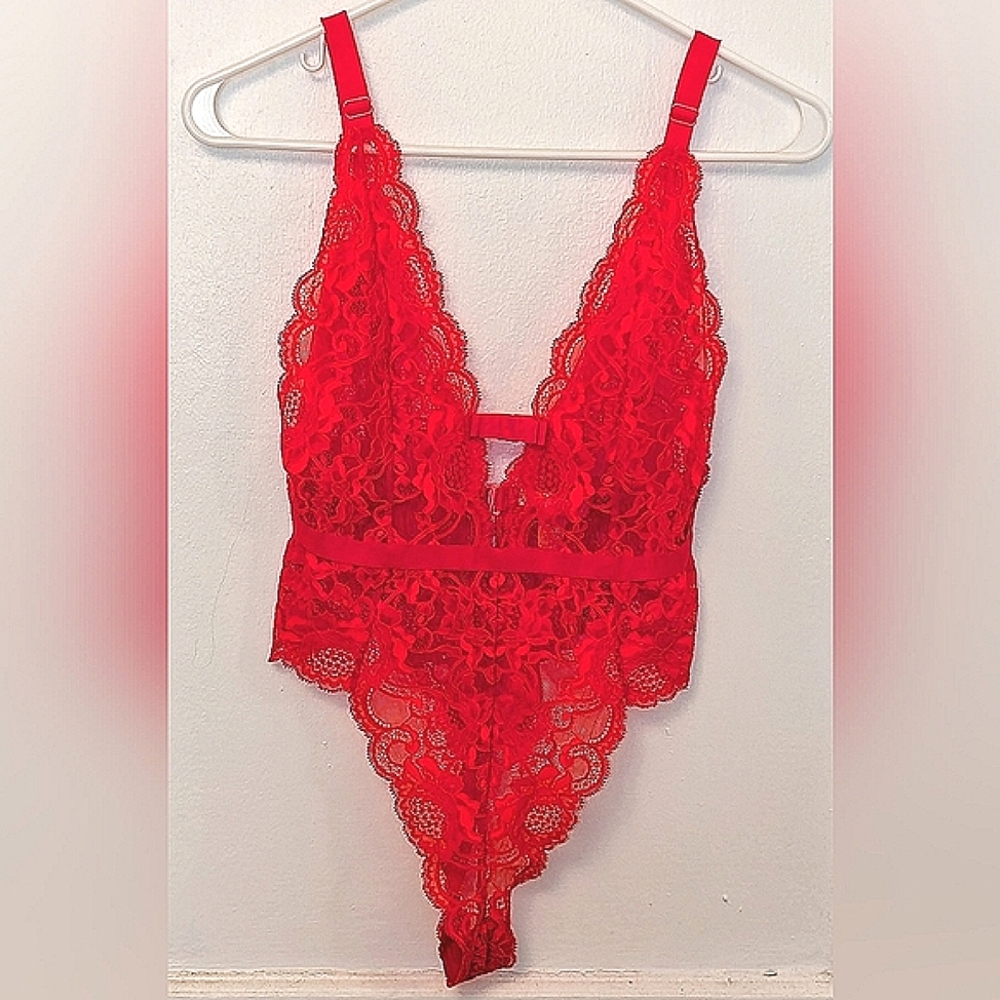 Victoria's Secret Bright Red Lace Bodysuit